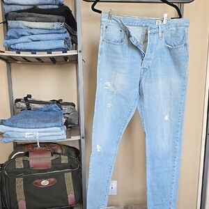 Women's Light Blue Distressed 501 Jeans